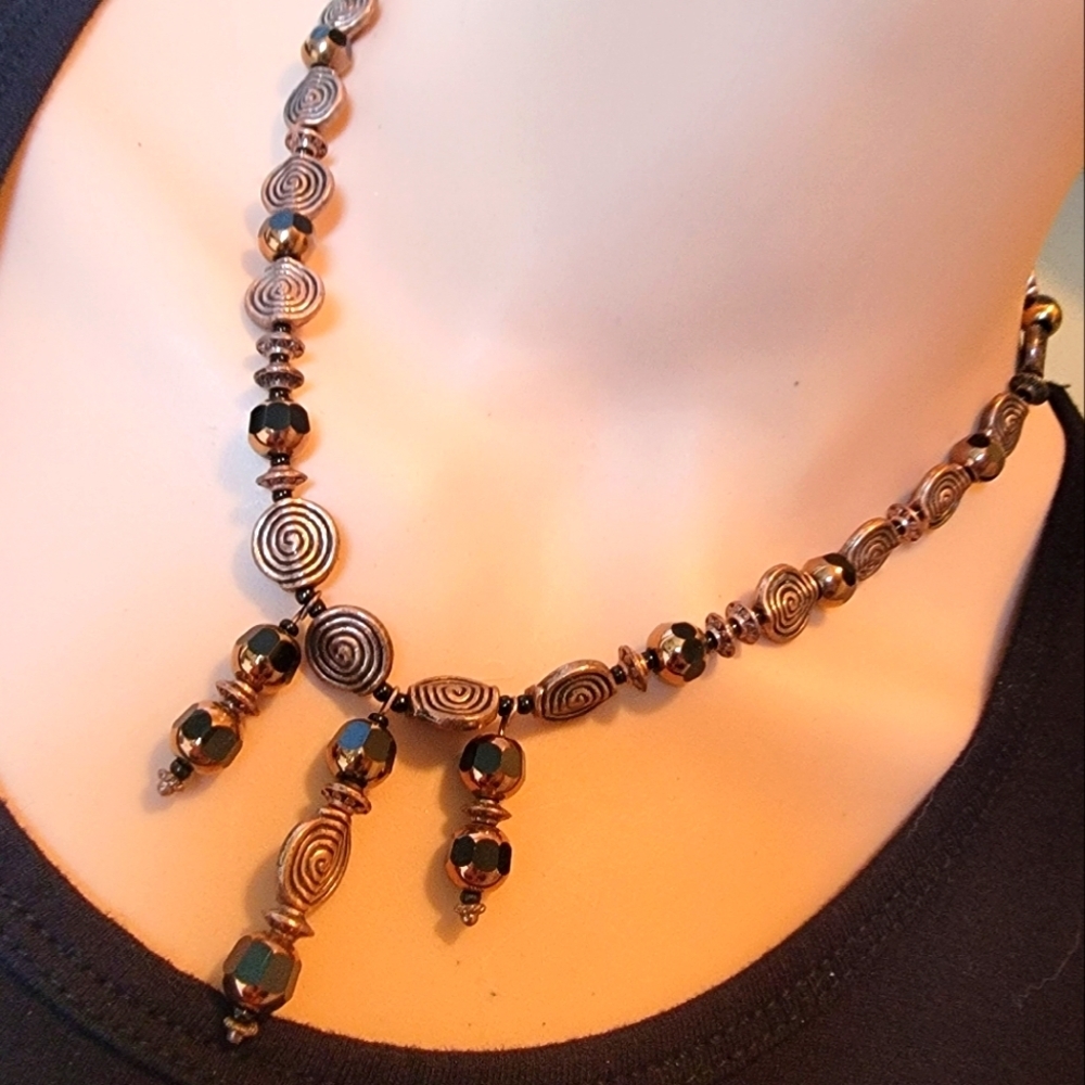 Copper and Brown Swirl Bead Necklace